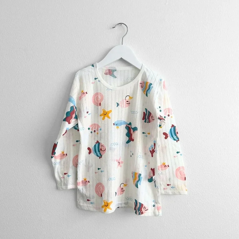 NWT Cute Girls Sleep N' Play Short Sleeve Top & Pants Pajamas Set Sea Fishes 7Y